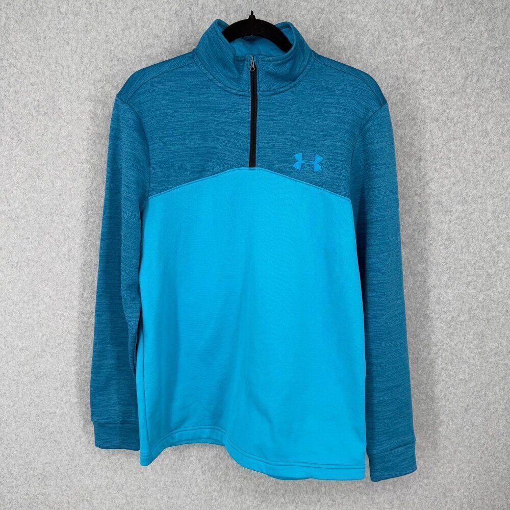 Under Armour Mens Fleece Lined 1/4 Zip Pullover Size S Blue Loose Fit Coldgear